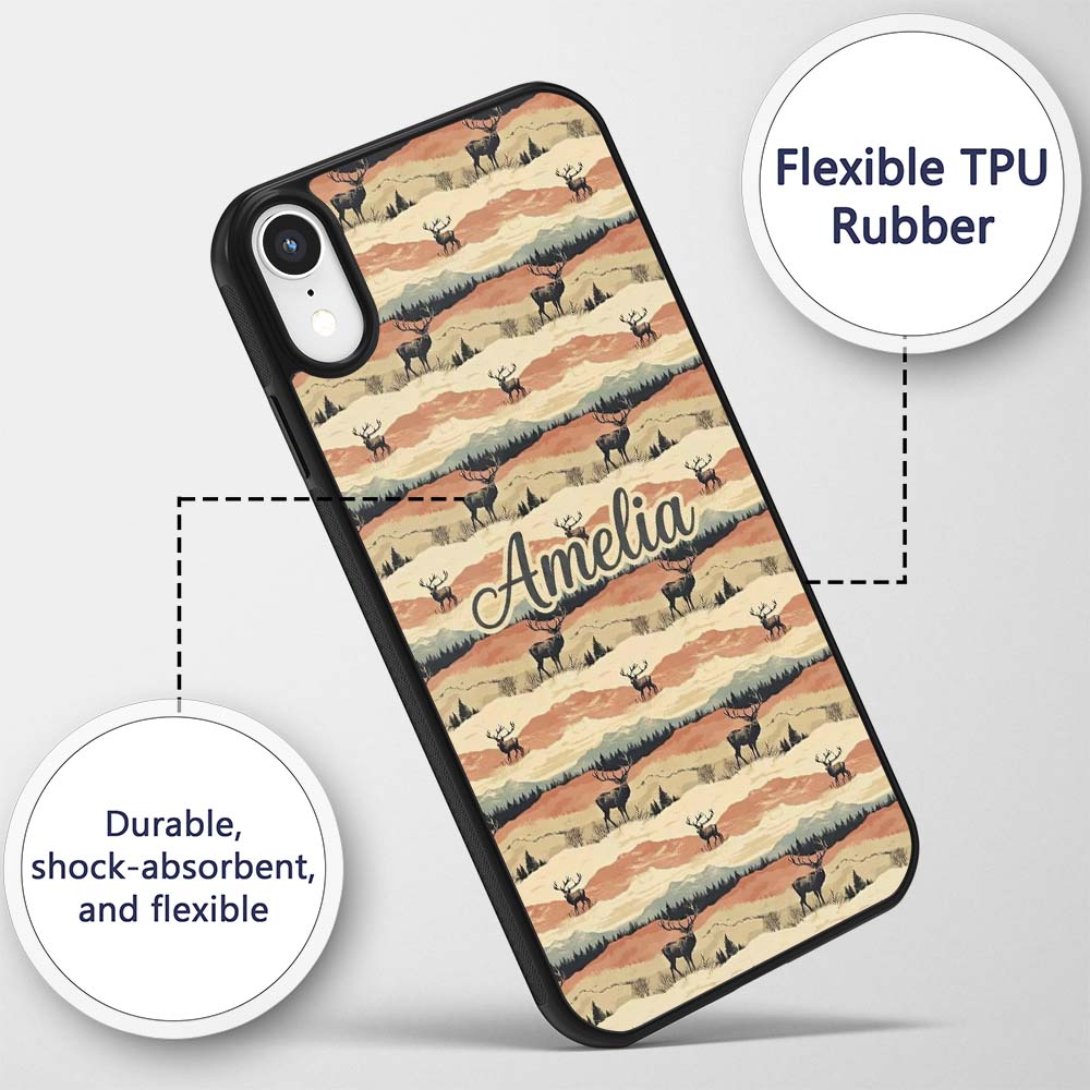 Majestic Deer in Mountain Landscape Sunset Printed Design Custom Name Protective Phone Case Mobile Cover Durable Smartphone Shock Resistant