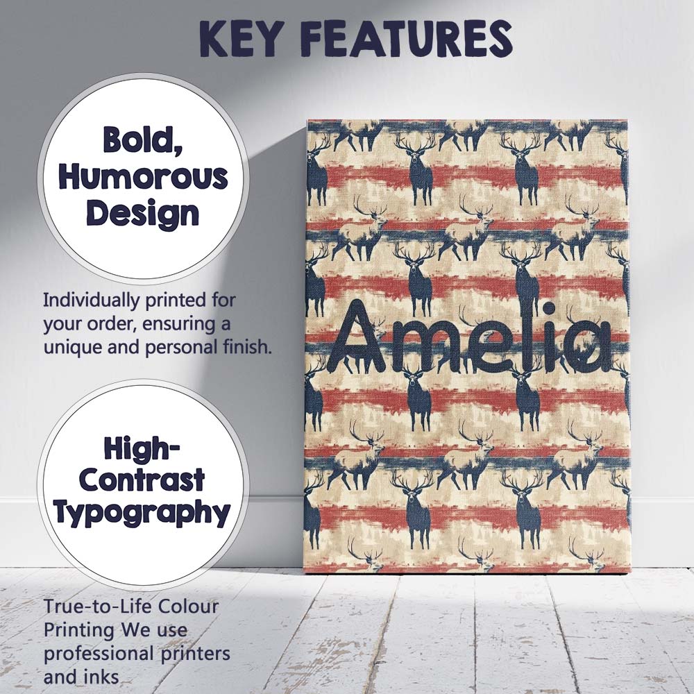 Personalised Name Rustic Deer Silhouettes Custom Unique Gift Idea Elegant Feature Canvas Wall Art Print Decor Picture Ready to Hang
