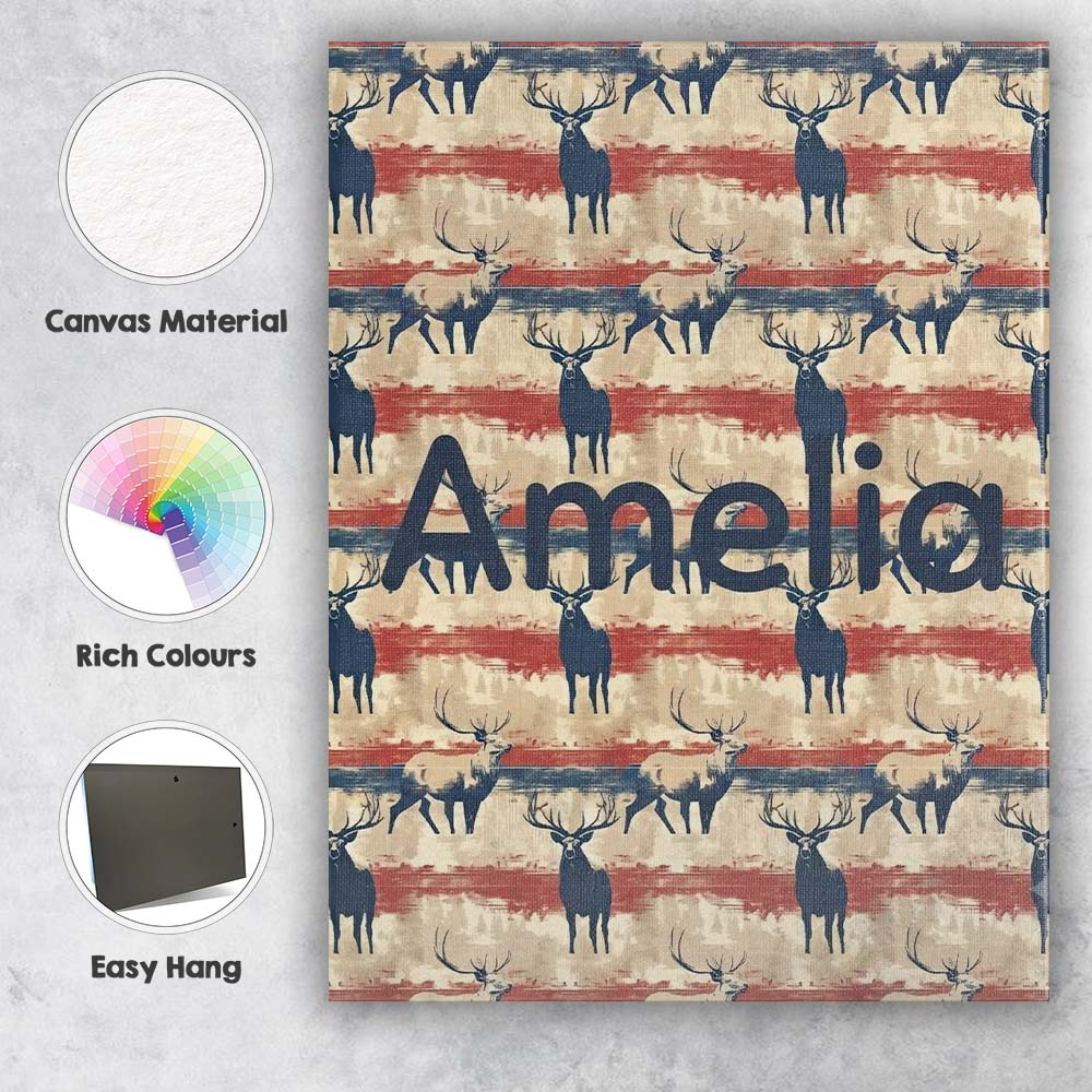 Personalised Name Rustic Deer Silhouettes Custom Unique Gift Idea Elegant Feature Canvas Wall Art Print Decor Picture Ready to Hang