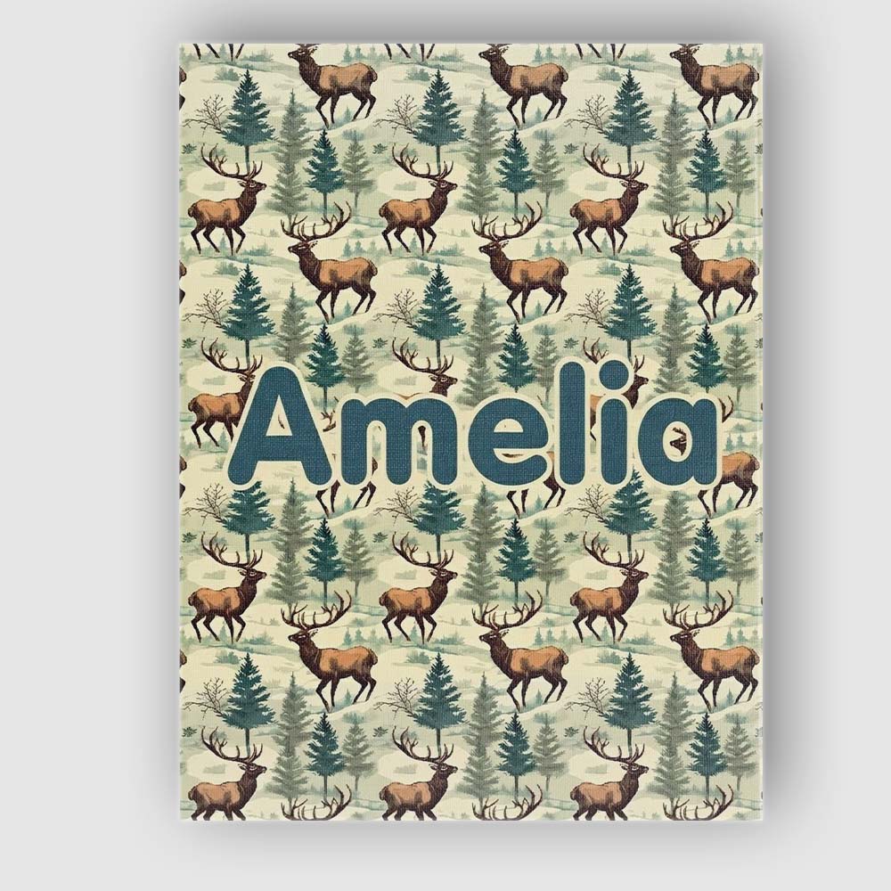 Personalised Name Woodland Deer with Pine Custom Unique Gift Idea Elegant Feature Canvas Wall Art Print Decor Picture Ready to Hang