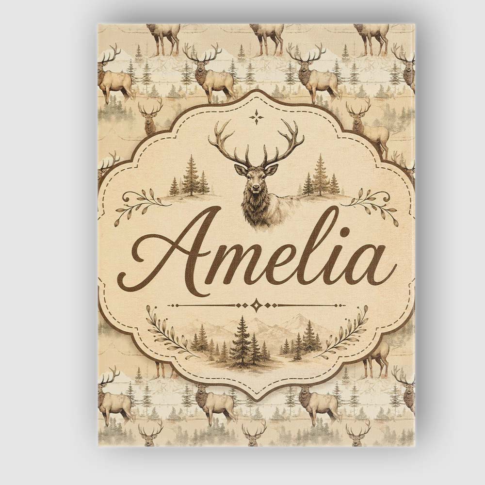 Personalised Name Classic Deer in Sepia Custom Modern Room Accent Elegant Feature Canvas Wall Art Print Decor Picture Ready to Hang