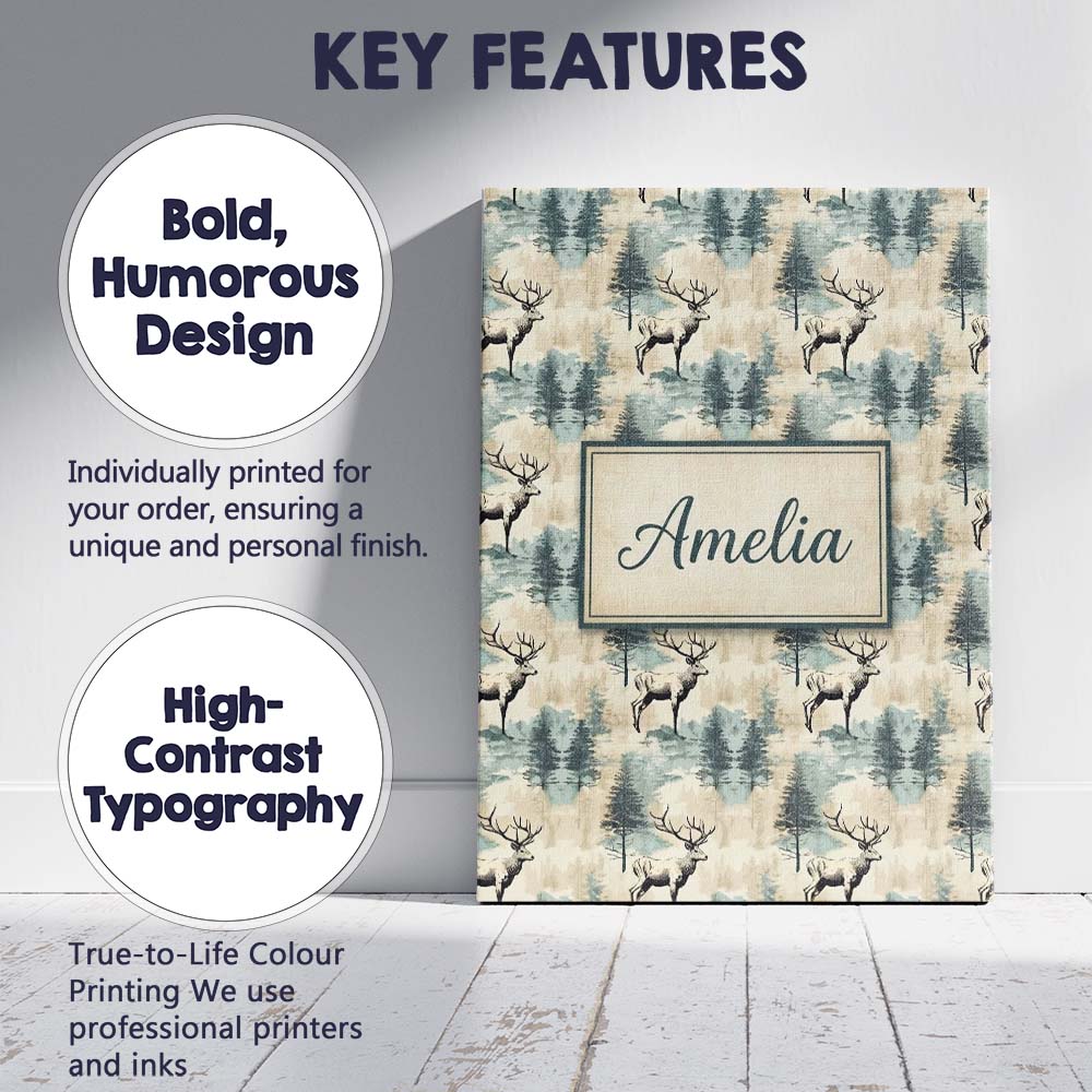 Personalised Name Elegant Deer in Misty Custom Unique Gift Idea Modern Room Accent Canvas Wall Art Print Decor Picture Ready to Hang