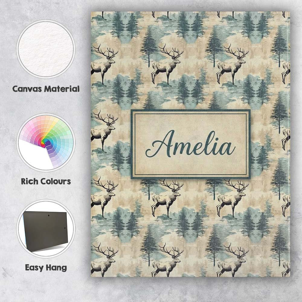 Personalised Name Elegant Deer in Misty Custom Unique Gift Idea Modern Room Accent Canvas Wall Art Print Decor Picture Ready to Hang