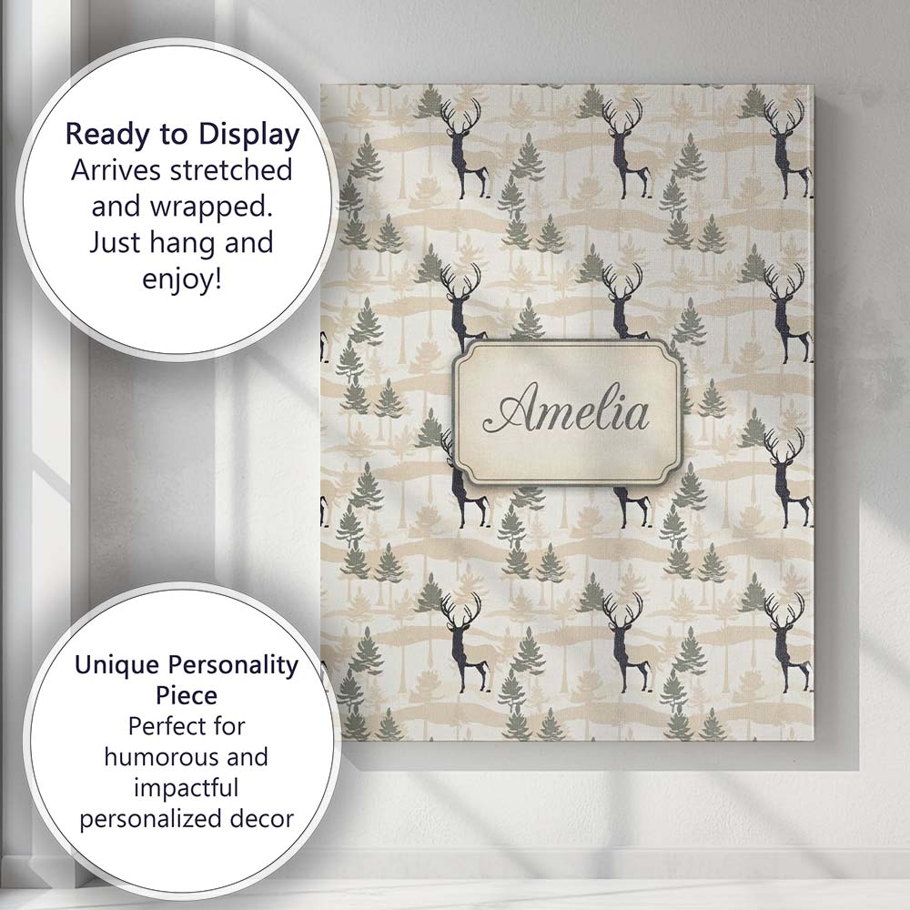 Personalised Name Minimal Deer Silhouette Custom Unique Gift Idea Elegant Feature Canvas Wall Art Print Decor Picture Ready to Hang