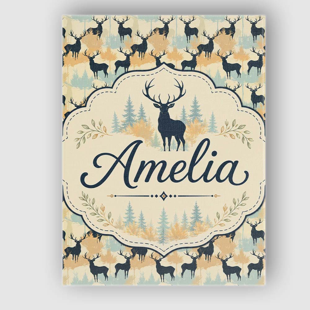 Personalised Name Stylish Deer Silhouettes Custom Unique Gift Idea Elegant Feature Canvas Wall Art Print Decor Picture Ready to Hang