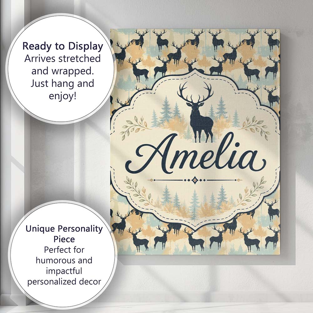 Personalised Name Stylish Deer Silhouettes Custom Unique Gift Idea Elegant Feature Canvas Wall Art Print Decor Picture Ready to Hang