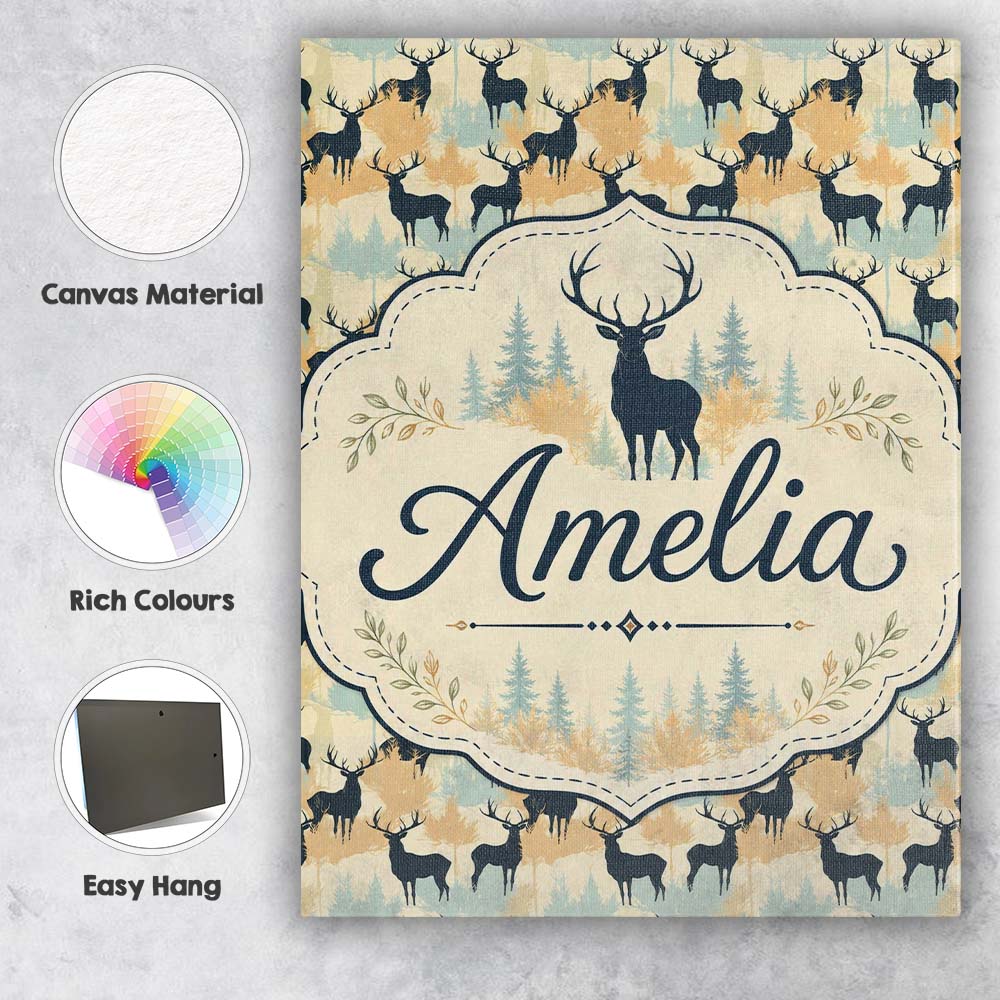 Personalised Name Stylish Deer Silhouettes Custom Unique Gift Idea Elegant Feature Canvas Wall Art Print Decor Picture Ready to Hang