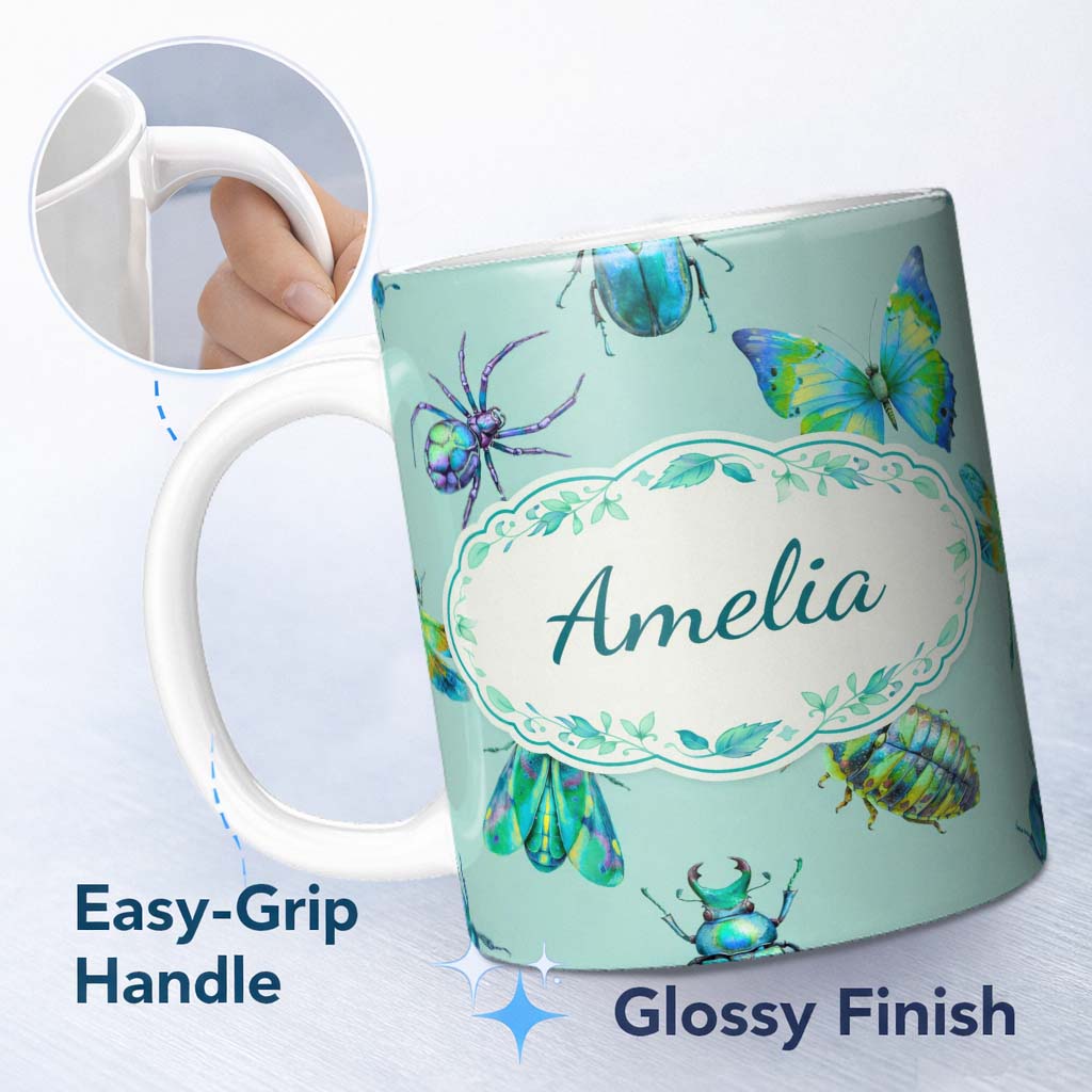 Personalized Custom Name Iridescent Multicolor Bubble Abstract Seamless Pattern Lovely 11oz Ceramic Coffee Tea Mug White Large Handle