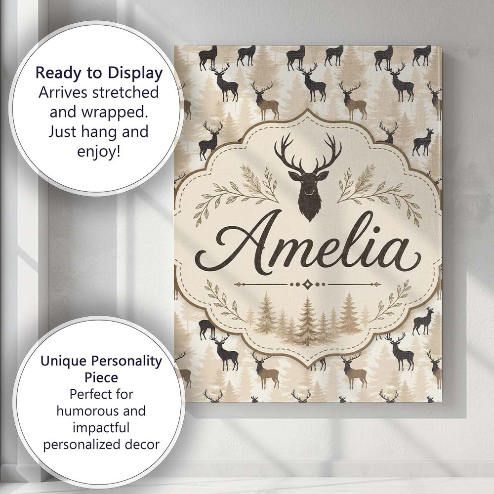 Personalised Name Modern Deer Silhouette Custom Unique Gift Idea Elegant Feature Canvas Wall Art Print Decor Picture Ready to Hang