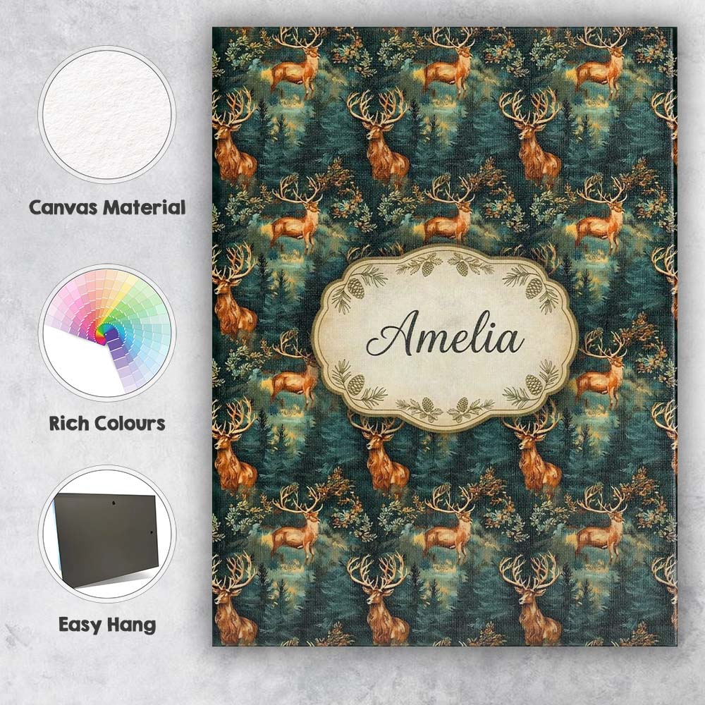 Personalised Name Majestic Deer in Deep Custom Modern Room Accent Elegant Feature Canvas Wall Art Print Decor Picture Ready to Hang