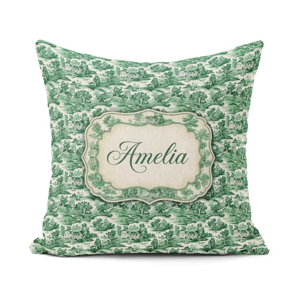 Custom Name Classic Green Countryside Village Landscape Seamless Square Filled Cushion Throw Pillow Sofa Bed Home Decor Zip Washable UK Made