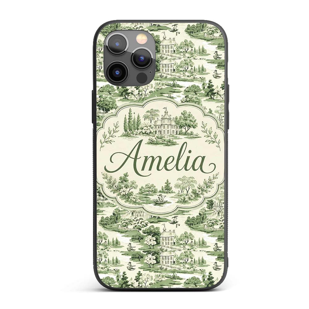 Elegant Countryside Estate Garden Scenic Toile Custom Name Protective Phone Case Mobile Cover Durable Everyday Smartphone Shock Resistant