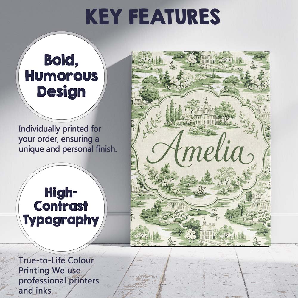 Personalised Name Elegant Countryside Custom Modern Room Accent Creative Decorator Style Canvas Wall Art Print Decor Picture Ready to Hang