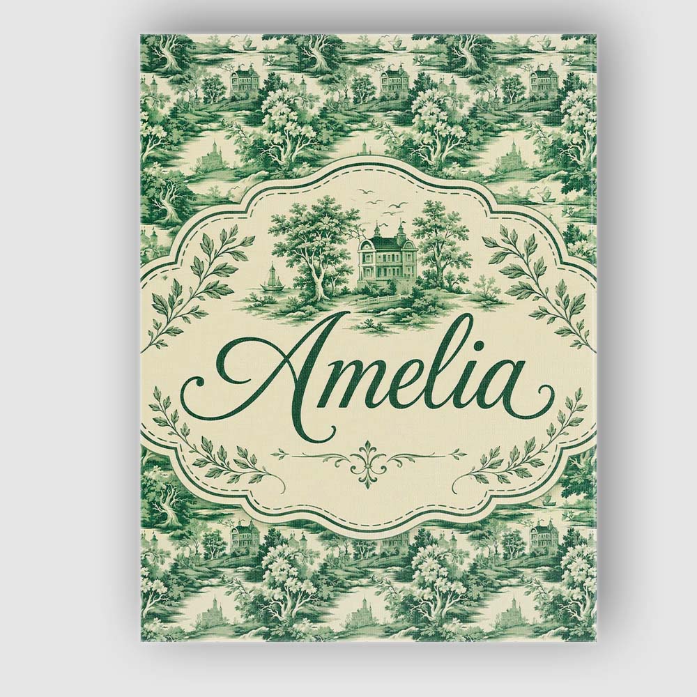 Personalised Name Traditional Green Toile Custom Unique Gift Idea Elegant Feature Canvas Wall Art Print Decor Picture Ready to Hang