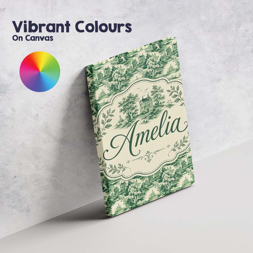 Personalised Name Traditional Green Toile Custom Unique Gift Idea Elegant Feature Canvas Wall Art Print Decor Picture Ready to Hang