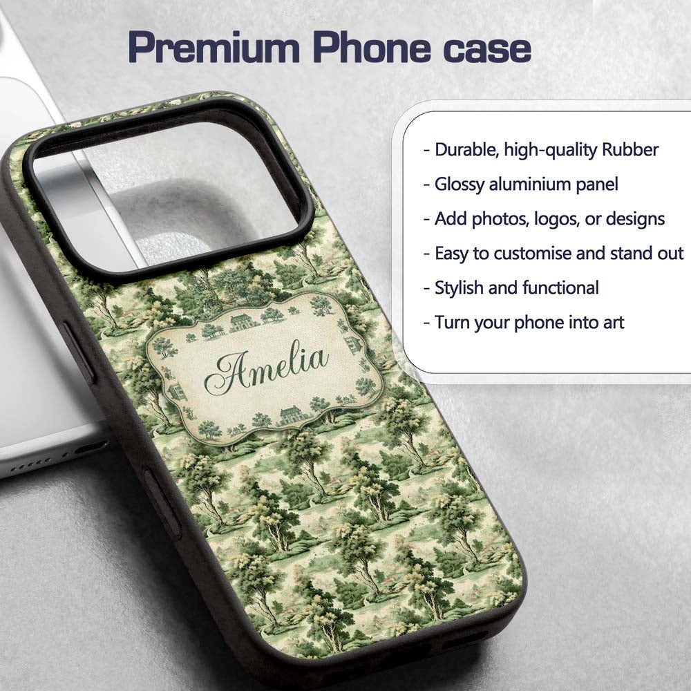 Vintage Botanical Garden with Architecture Scenic Custom Name Protective Phone Case Mobile Cover Durable Everyday Smartphone Shock Resistant