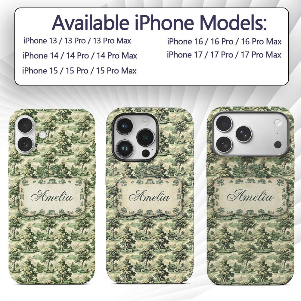 Vintage Botanical Garden with Architecture Scenic Custom Name Protective Phone Case Mobile Cover Durable Everyday Smartphone Shock Resistant