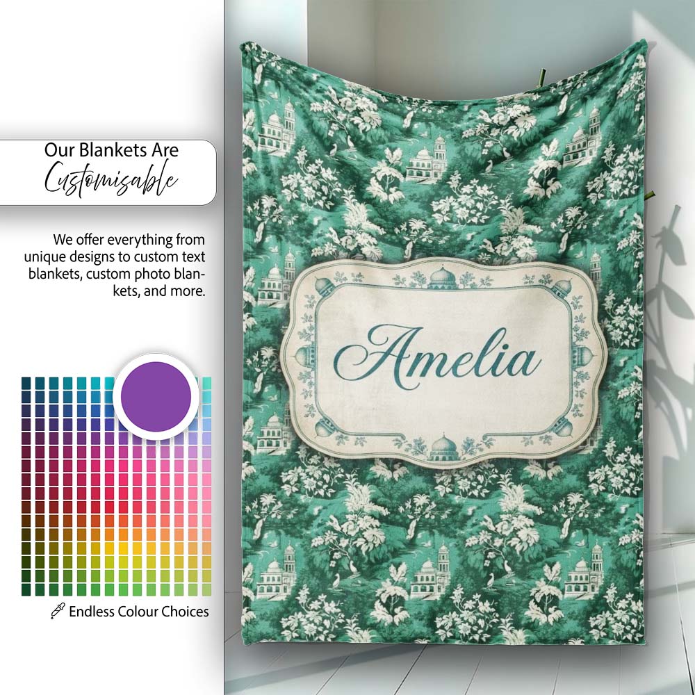 Classic Countryside Trees River Landscape Toile Seamless Pattern Personalised Custom Name Super Soft Fleece Blanket Bed Sofa Throw