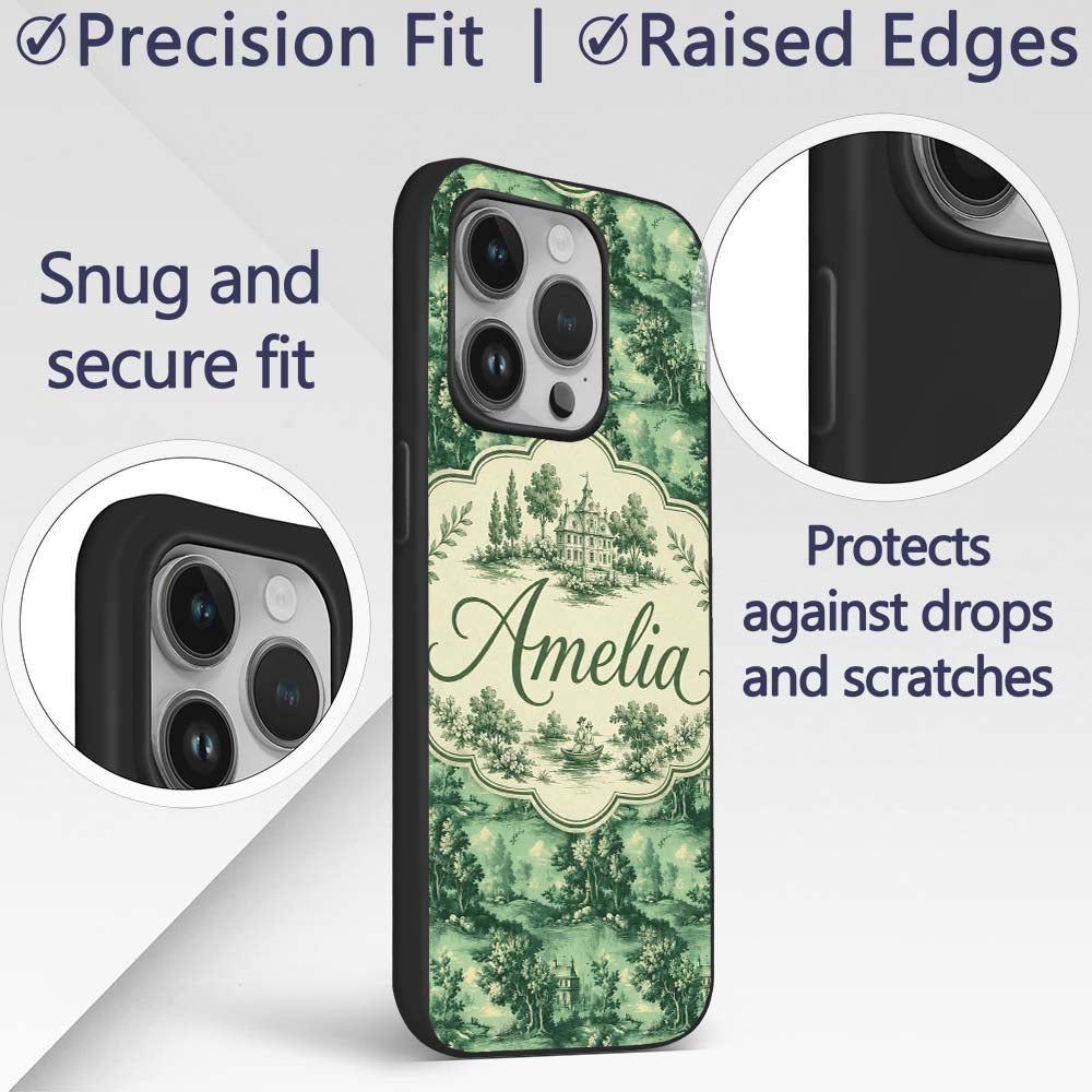 Detailed Floral Garden with Palace Scenic Toile Custom Name Protective Phone Case Mobile Cover Durable Everyday Smartphone Shock Resistant