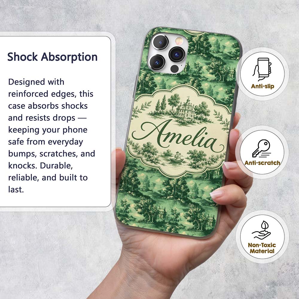 Detailed Floral Garden with Palace Scenic Toile Custom Name Protective Phone Case Mobile Cover Durable Everyday Smartphone Shock Resistant