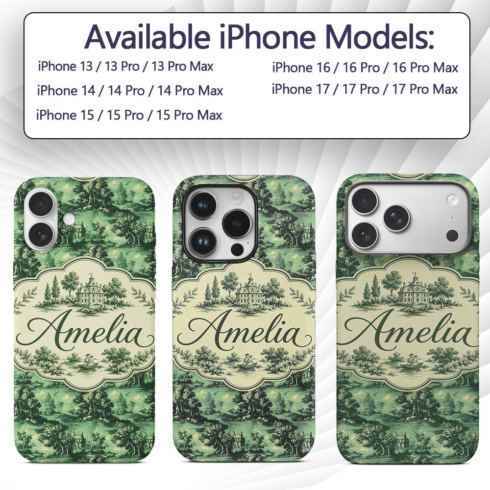 Detailed Floral Garden with Palace Scenic Toile Custom Name Protective Phone Case Mobile Cover Durable Everyday Smartphone Shock Resistant