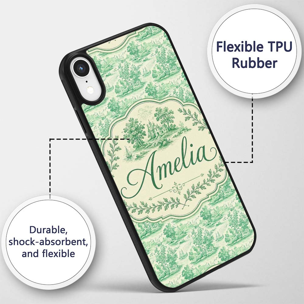 Vintage Coastal Village Ships and Trees Scenic Custom Name Protective Phone Case Mobile Cover Durable Everyday Smartphone Shock Resistant