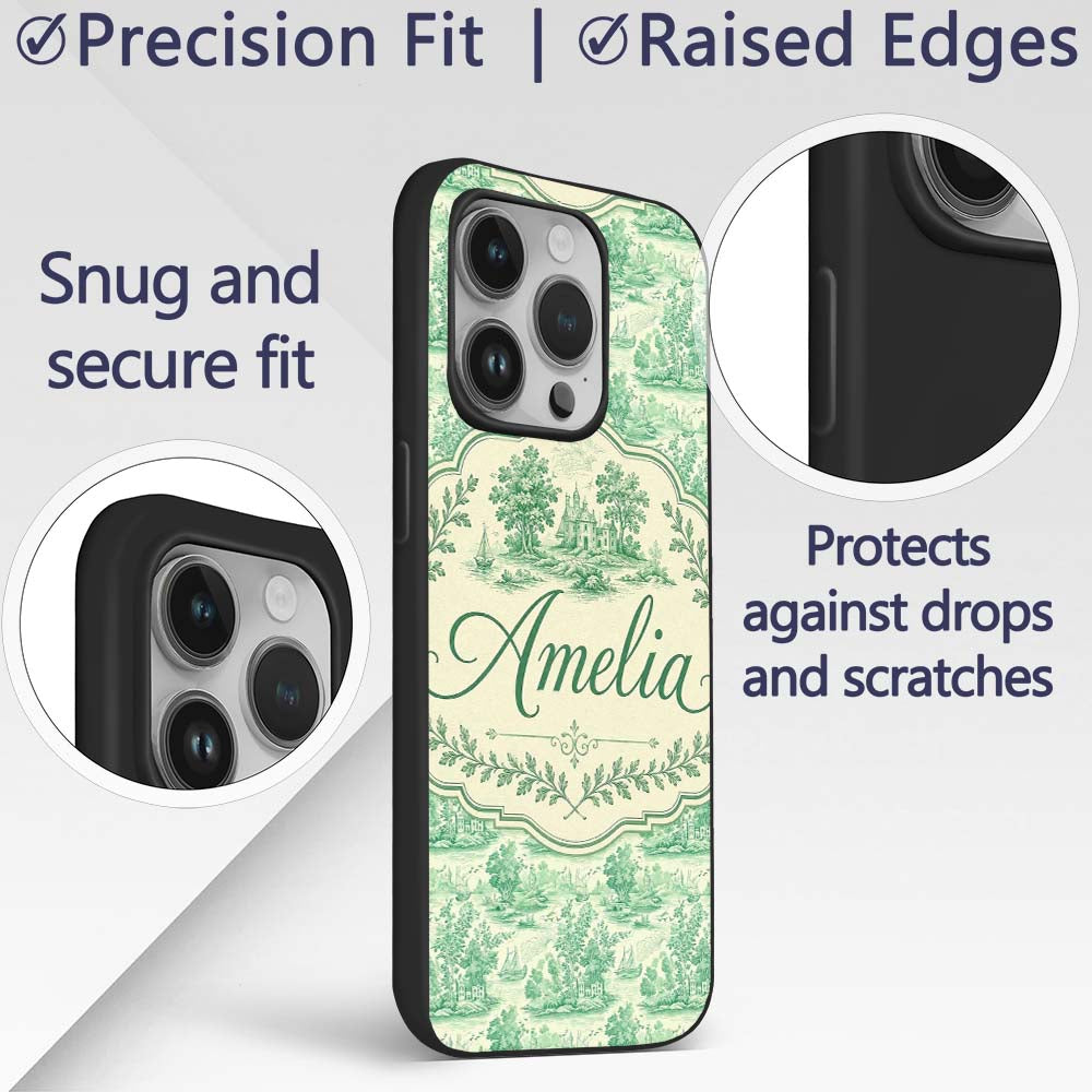 Vintage Coastal Village Ships and Trees Scenic Custom Name Protective Phone Case Mobile Cover Durable Everyday Smartphone Shock Resistant