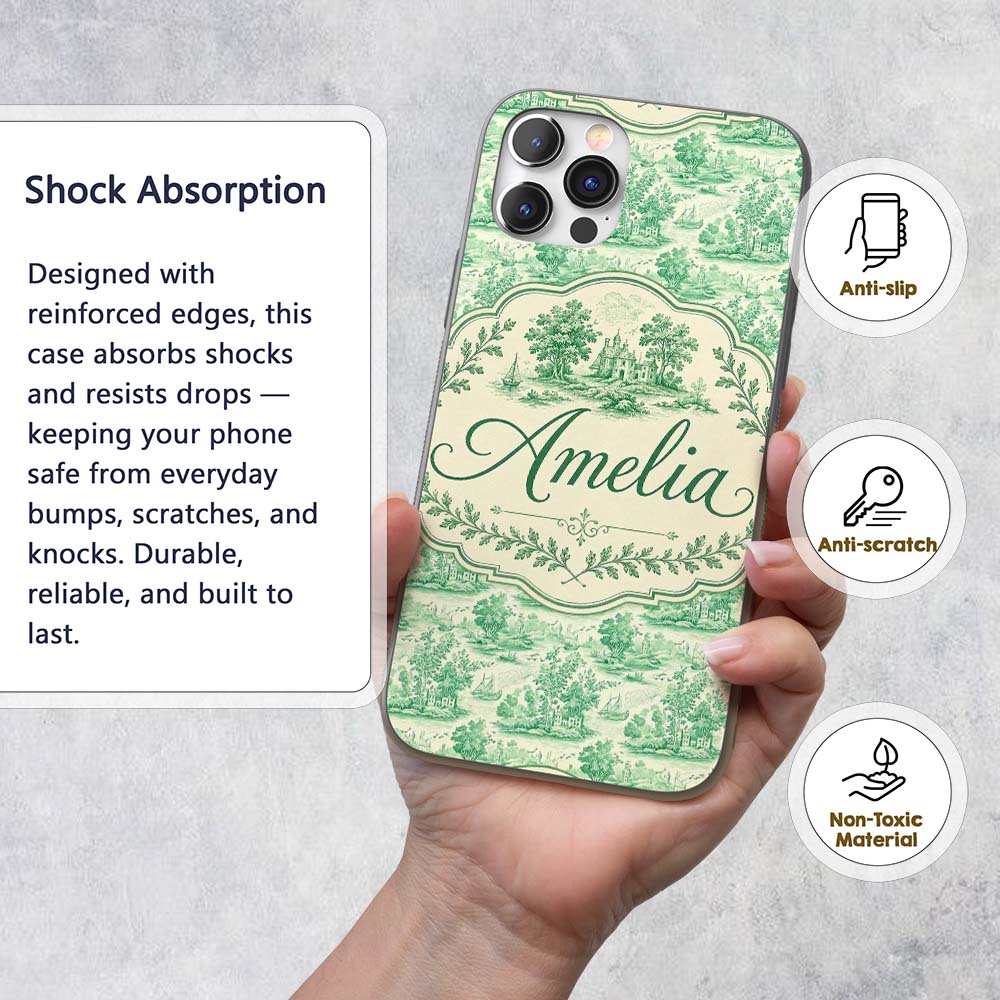 Vintage Coastal Village Ships and Trees Scenic Custom Name Protective Phone Case Mobile Cover Durable Everyday Smartphone Shock Resistant