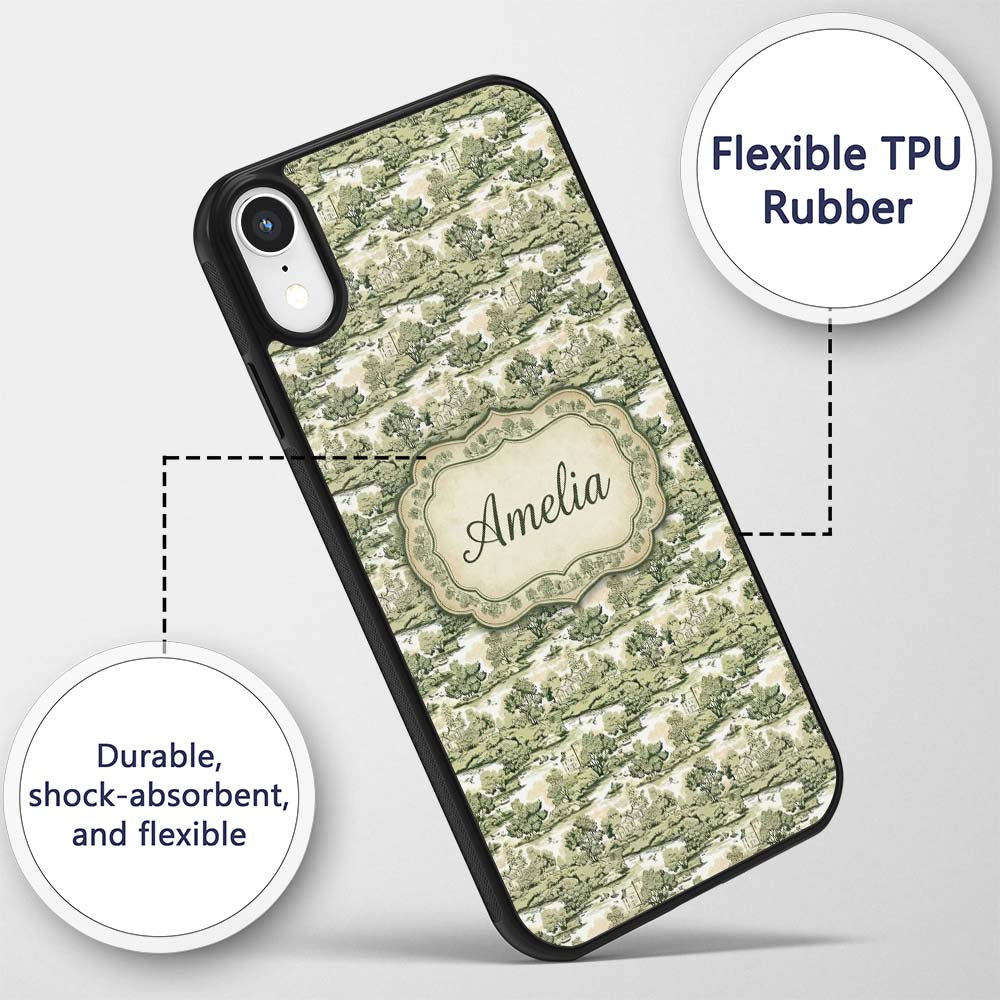 Classic Beige Green Countryside River Village Custom Name Protective Phone Case Mobile Cover Durable Everyday Smartphone Shock Resistant