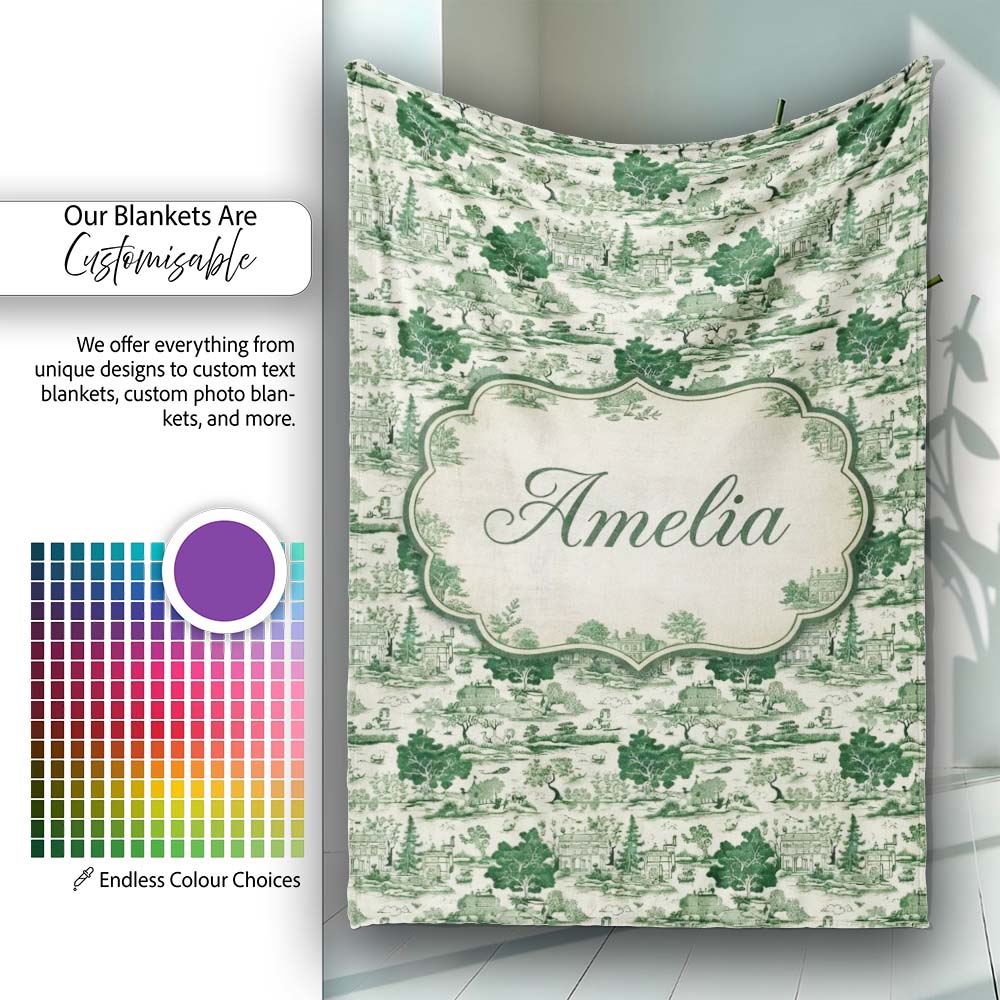 Elegant Garden Estate with Statues Scenic Toile Seamless Pattern Personalised Custom Name Super Soft Fleece Blanket Bed Sofa Throw