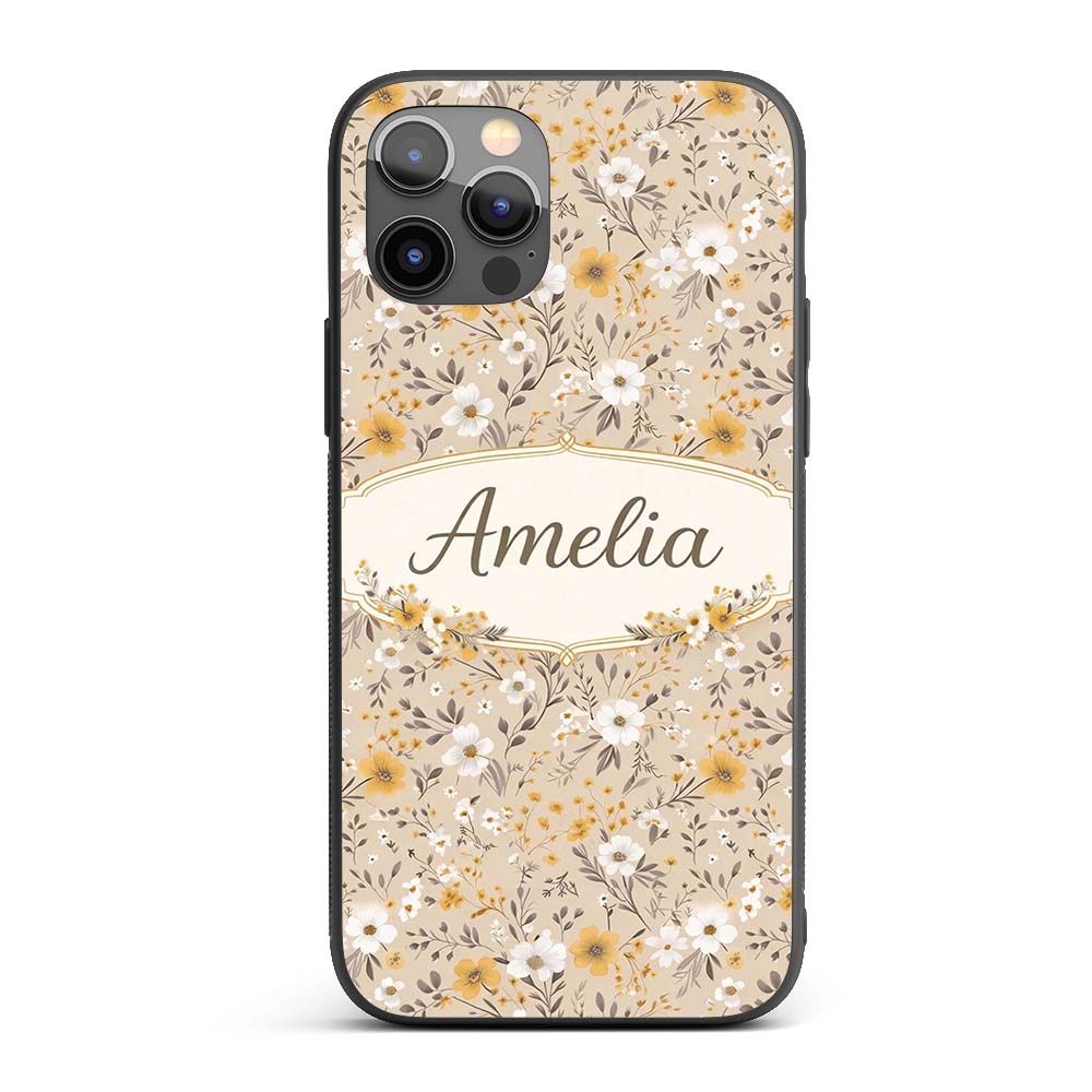 Soft Yellow White Floral Ditsy Seamless Pattern Custom Name Protective Phone Case Mobile Cover Durable Everyday Smartphone Shock Resistant