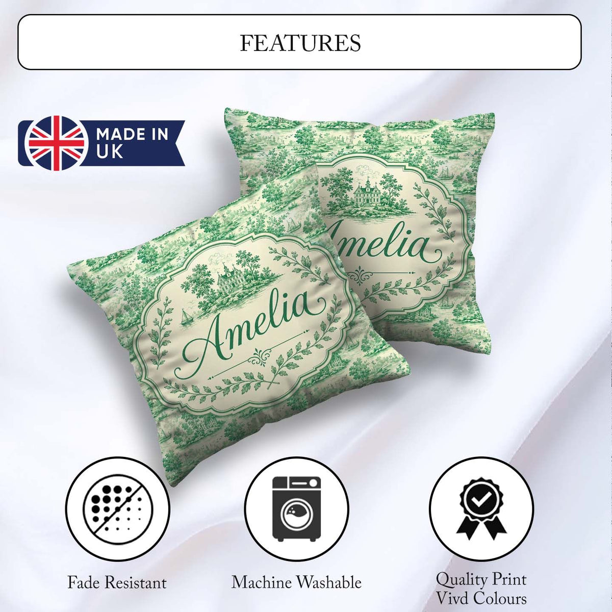 Custom Name Classic Garden Landscape with Villas Scenic Seamless Square Filled Cushion Throw Pillow Sofa Bed Home Decor Zip Washable UK Made