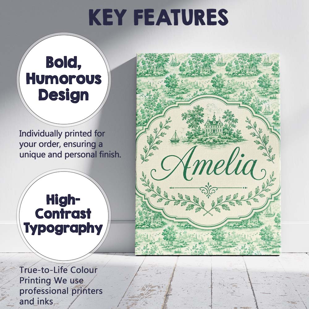 Personalised Name Classic Green Garden Custom Modern Room Accent Elegant Feature Canvas Wall Art Print Decor Picture Ready to Hang