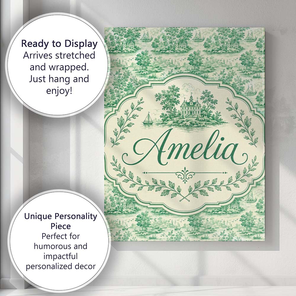 Personalised Name Classic Green Garden Custom Modern Room Accent Elegant Feature Canvas Wall Art Print Decor Picture Ready to Hang