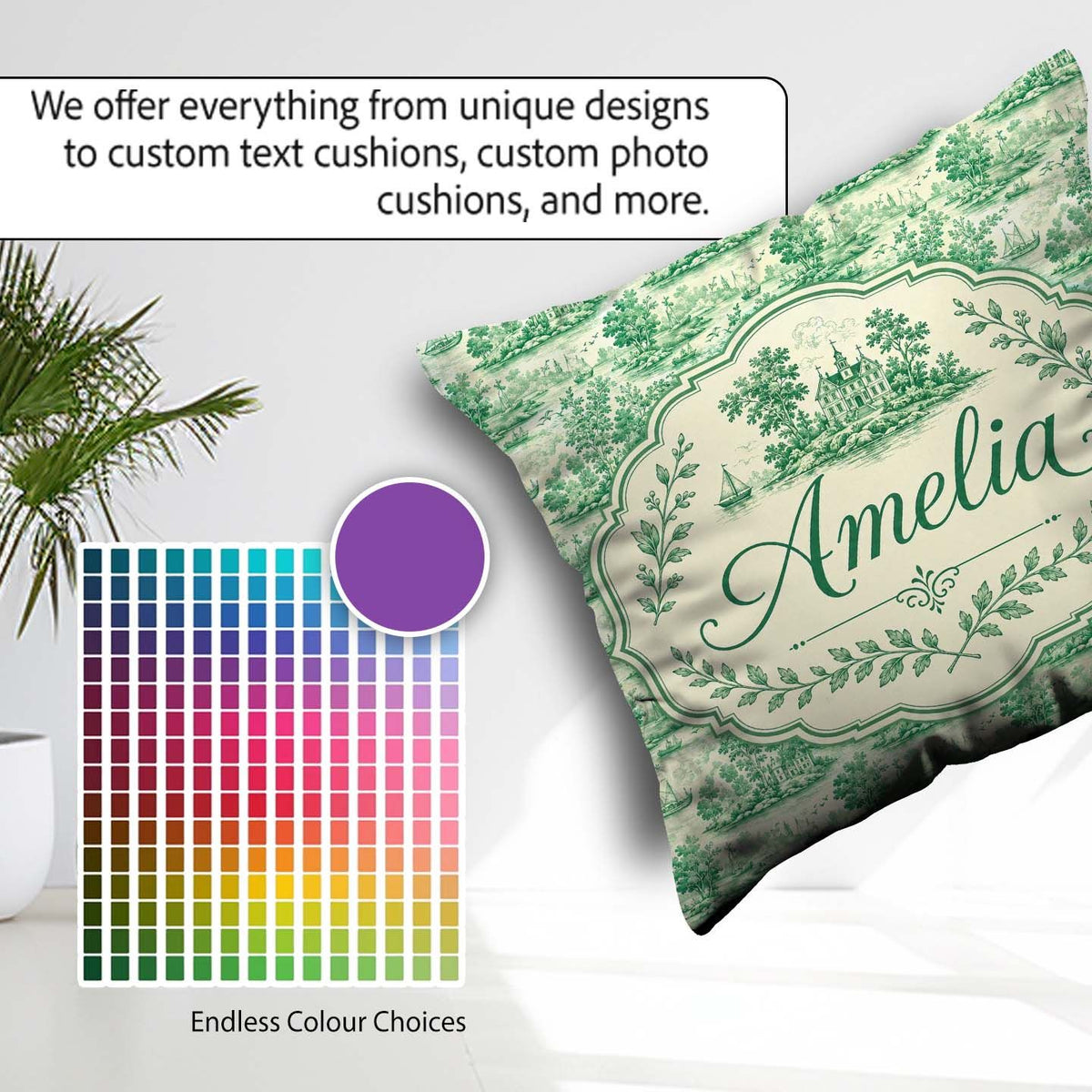 Custom Name Classic Garden Landscape with Villas Scenic Seamless Square Filled Cushion Throw Pillow Sofa Bed Home Decor Zip Washable UK Made