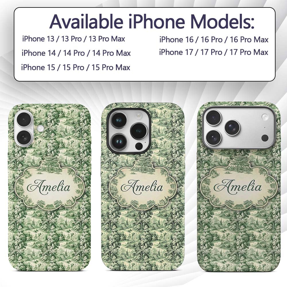 Lush Botanical Forest Estate Scenic Toile Nature Custom Name Protective Phone Case Mobile Cover Durable Everyday Smartphone Shock Resistant