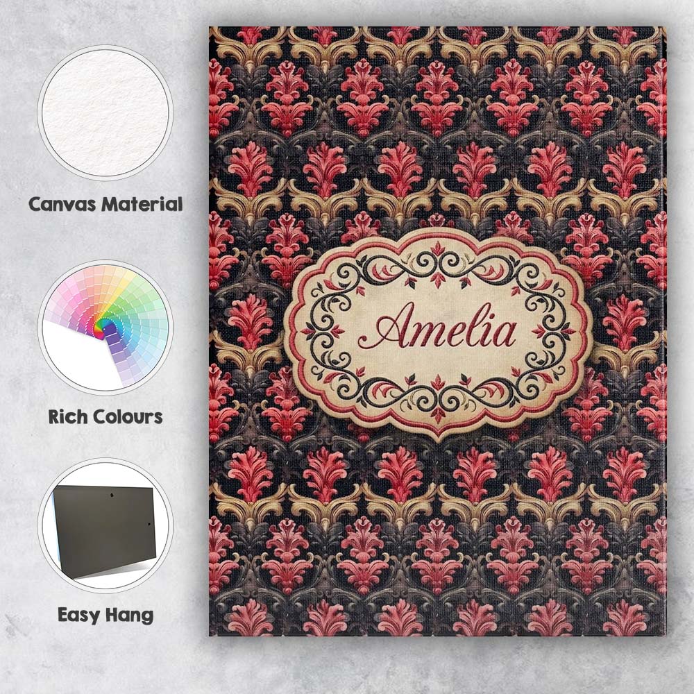 Personalised Name Luxury Red Gold Ornate Custom Unique Gift Idea Elegant Feature Canvas Wall Art Print Decor Picture Ready to Hang
