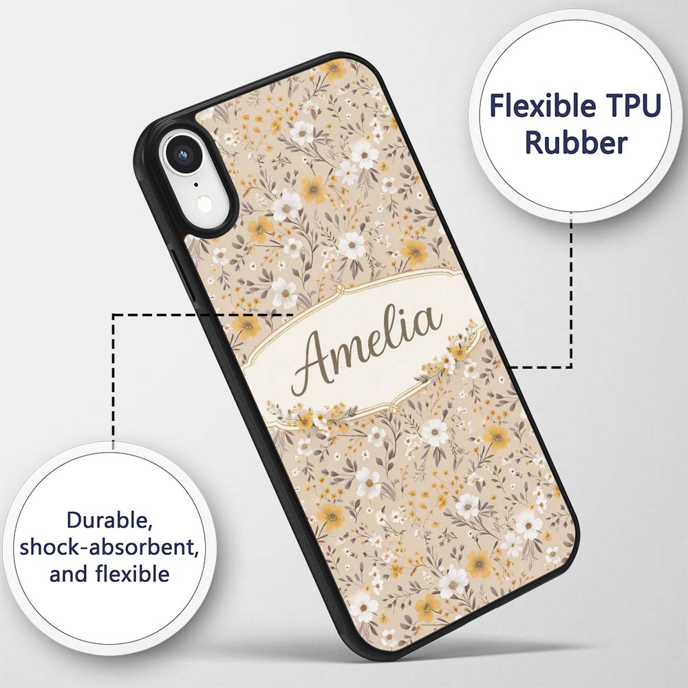 Soft Yellow White Floral Ditsy Seamless Pattern Custom Name Protective Phone Case Mobile Cover Durable Everyday Smartphone Shock Resistant