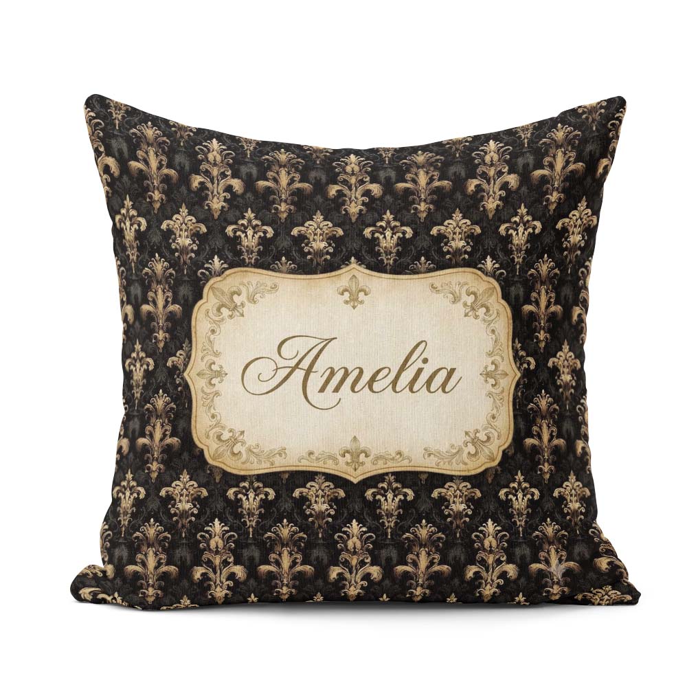 Custom Name Classic Black Elegant Baroque Floral Damask Seamless Square Filled Cushion Throw Pillow Sofa Bed Home Decor Zip Washable UK Made