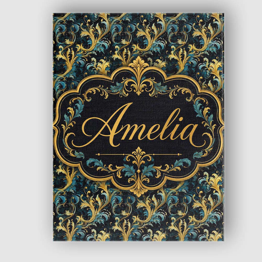 Personalised Name Elegant Blue Gold Flowing Custom Bespoke Interior Contemporary Canvas Wall Art Print Decor Picture Ready to Hang