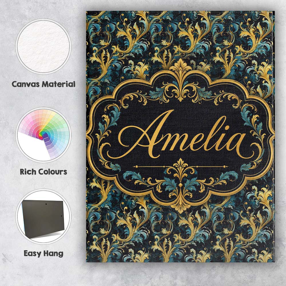 Personalised Name Elegant Blue Gold Flowing Custom Bespoke Interior Contemporary Canvas Wall Art Print Decor Picture Ready to Hang