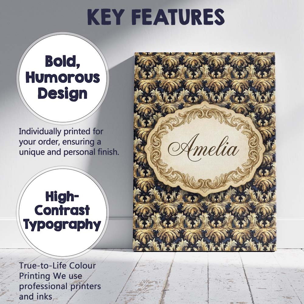 Personalised Name Royal Blue Gold Luxury Custom Unique Gift Idea Elegant Feature Canvas Wall Art Print Decor Picture Ready to Hang