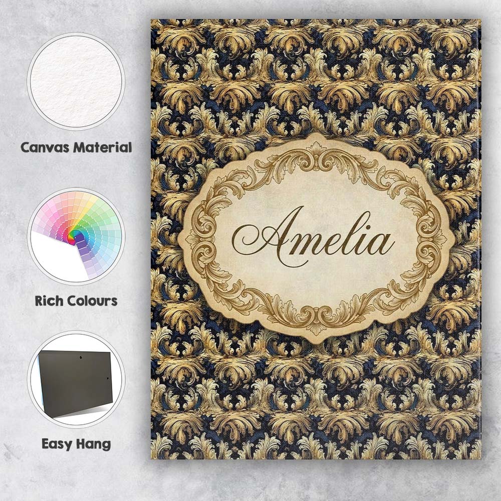 Personalised Name Royal Blue Gold Luxury Custom Unique Gift Idea Elegant Feature Canvas Wall Art Print Decor Picture Ready to Hang