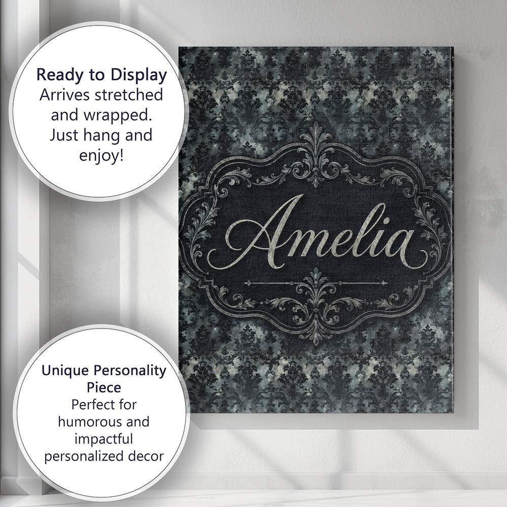 Personalised Name Dark Gothic Distressed Custom Unique Gift Idea Elegant Feature Canvas Wall Art Print Decor Picture Ready to Hang