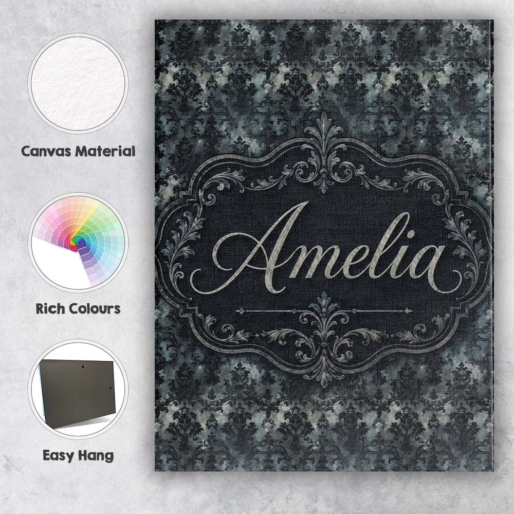 Personalised Name Dark Gothic Distressed Custom Unique Gift Idea Elegant Feature Canvas Wall Art Print Decor Picture Ready to Hang
