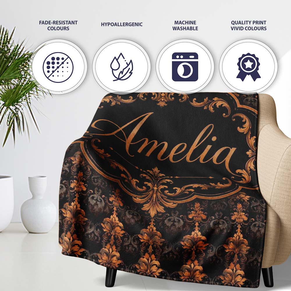 Rich Brown Bronze Vertical Baroque Stripe Seamless Pattern Name Cute Personalised Custom Name Super Soft Fleece Blanket Bed Sofa Throw