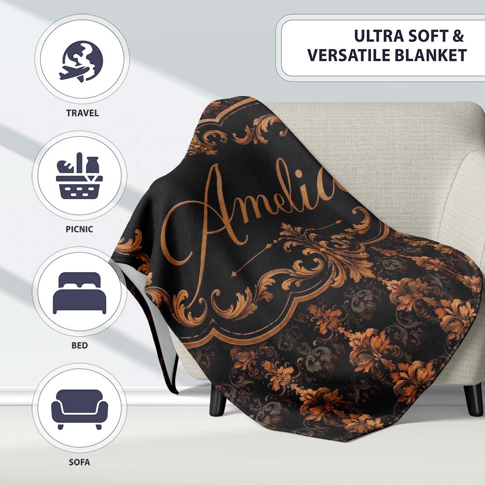 Rich Brown Bronze Vertical Baroque Stripe Seamless Pattern Name Cute Personalised Custom Name Super Soft Fleece Blanket Bed Sofa Throw