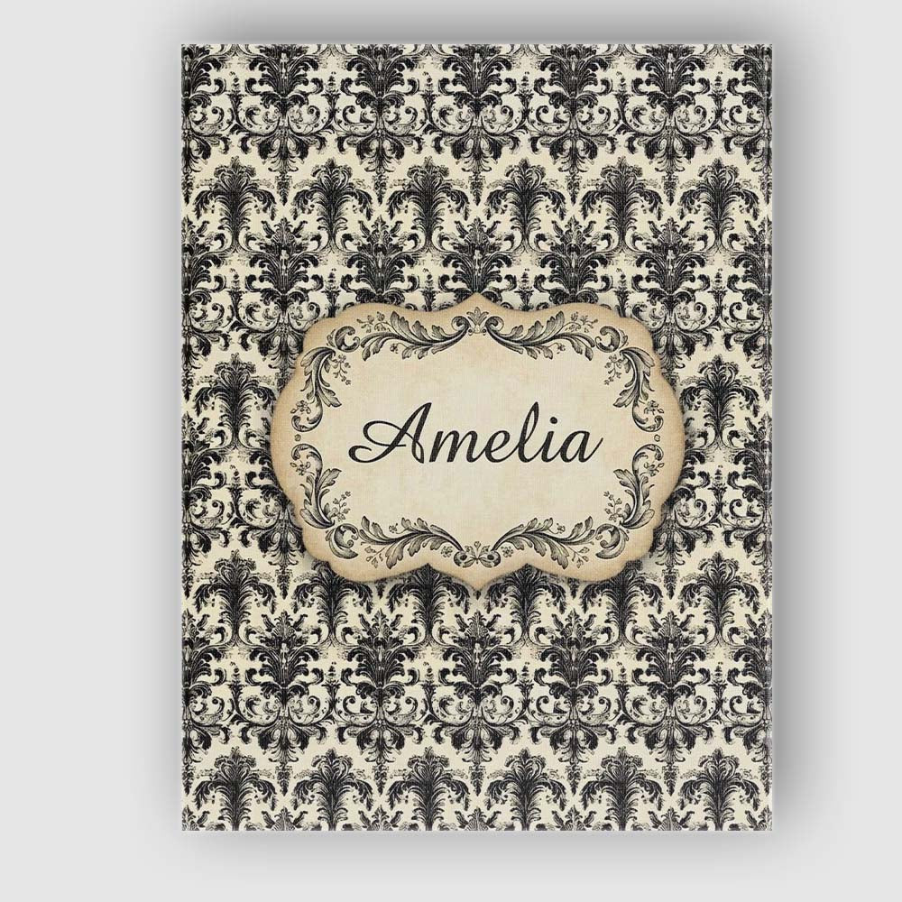 Personalised Name Antique Ivory Black Custom Modern Room Accent Creative Decorator Style Canvas Wall Art Print Decor Picture Ready to Hang