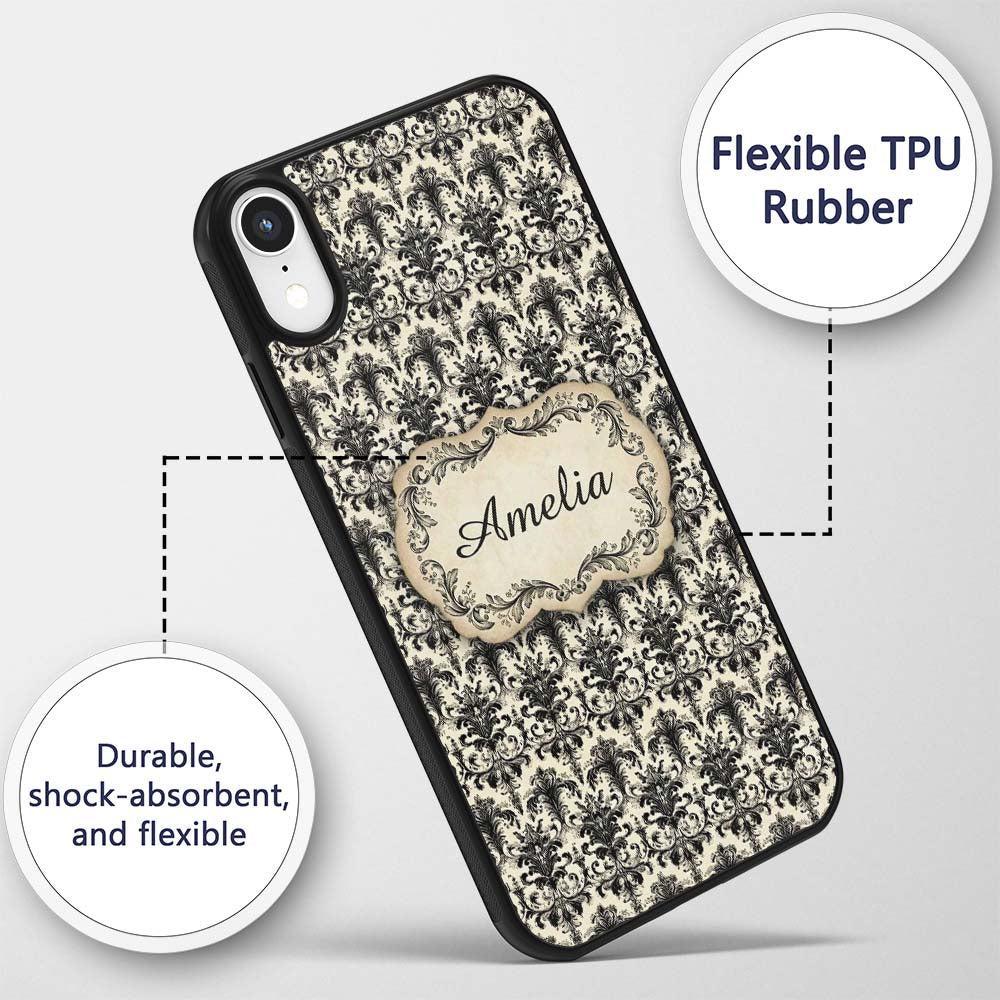 Antique Ivory Black Detailed Decorative Design Custom Name Protective Phone Case Mobile Cover Durable Everyday Smartphone Shock Resistant