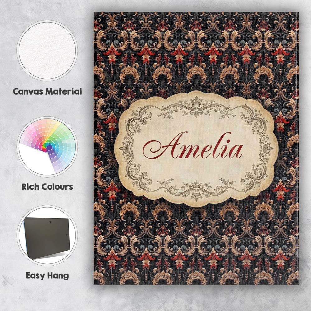 Personalised Name Luxury Black Red Gold Custom Modern Room Accent Elegant Feature Canvas Wall Art Print Decor Picture Ready to Hang